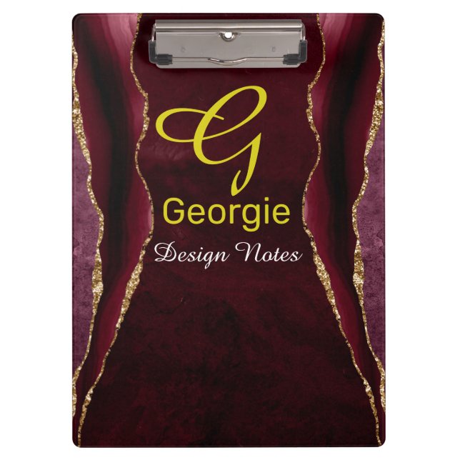 Porte-bloc Aquarelle Bourgogne & Or Agate (Devant)