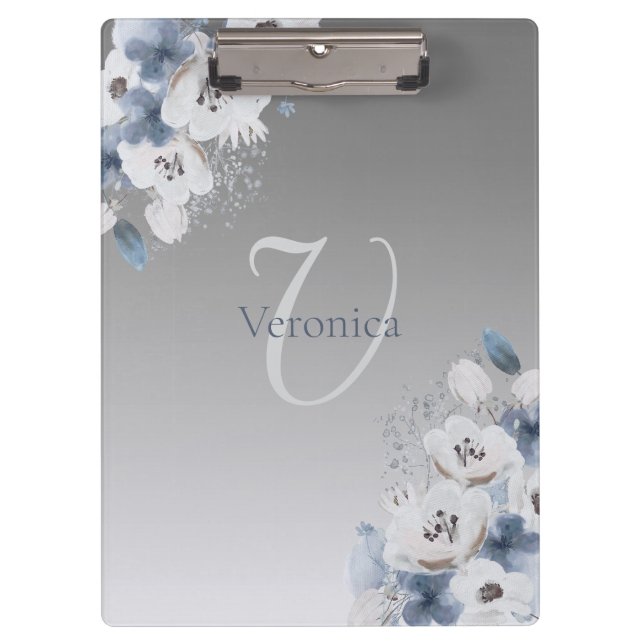 Porte-bloc Aquarelle d'hiver Monogramme floral personnalisé (Devant)