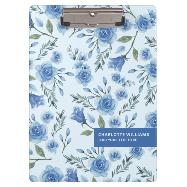 Porte-bloc Aquarelle élégante Bleu Motif Floral (Devant)