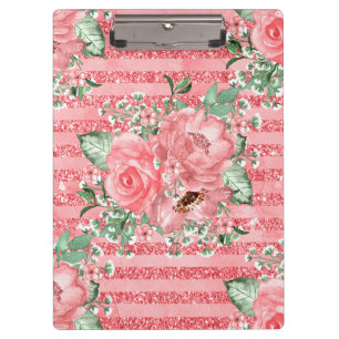 Porte-bloc Aquarelle Fleurs Roses Roses & Bandes de Paillette