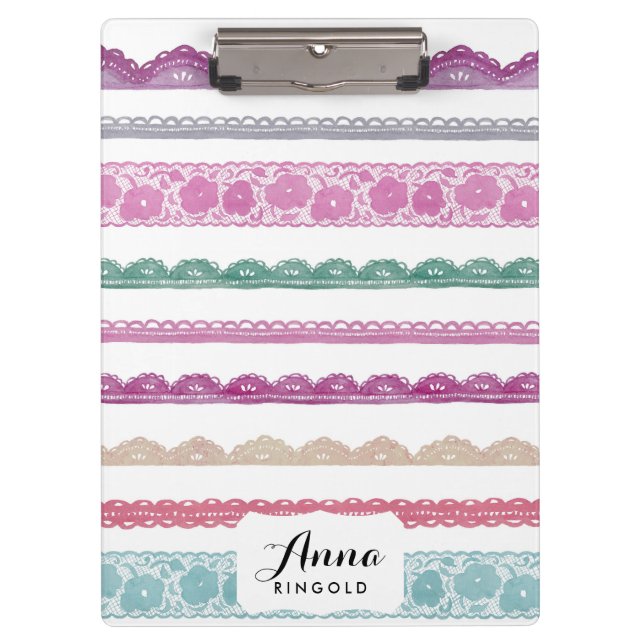 Porte-bloc Aquarelle Lace Ruban Girly Rainbow Peint (Devant)