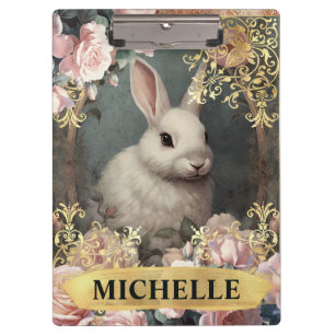 Porte-bloc Aquarelle Lapin Blanc Vintage et Roses Roses