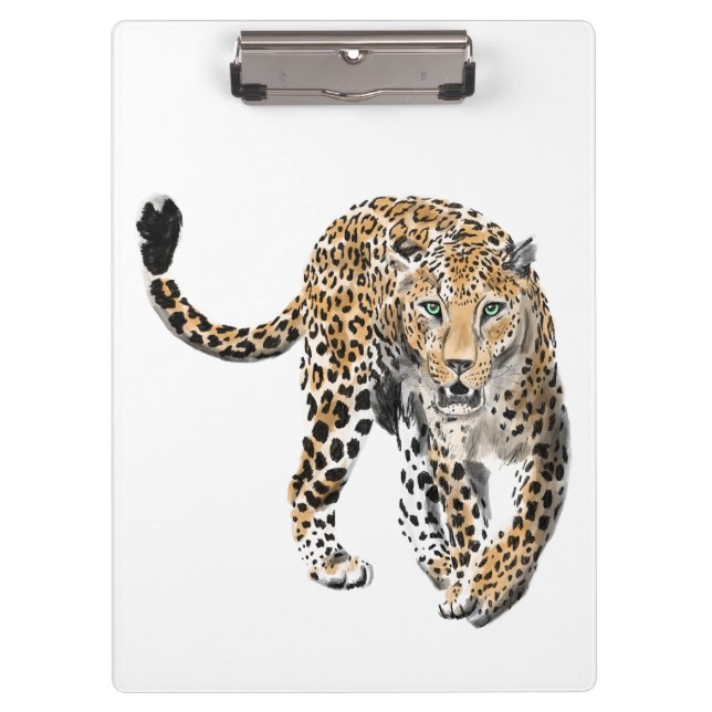 Porte-bloc aquarelle léopard jungle chat animal peint vert (Devant)