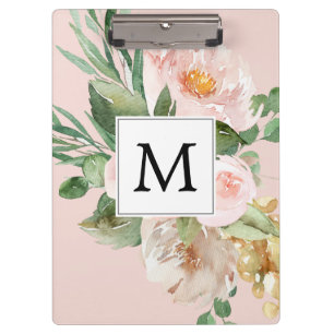 Porte-bloc Aquarelle moderne Fleurs roses Monogrammes