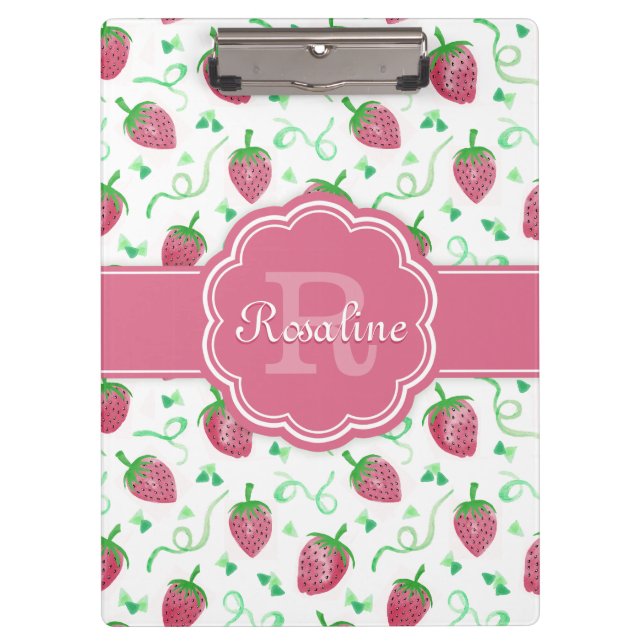 Porte-bloc Aquarelle Motif fraise avec Monogramme (Devant)
