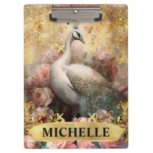 Porte-bloc Aquarelle Paon Blanc Vintage et Roses Roses