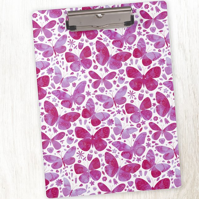 Porte-bloc Aquarelle papillon rose (Magenta pink watercolor butterfly pattern clipboard)
