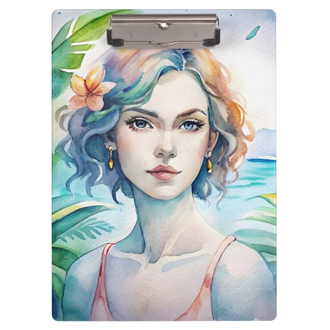 Porte-bloc Aquarelle peinte jolie femme (Devant)