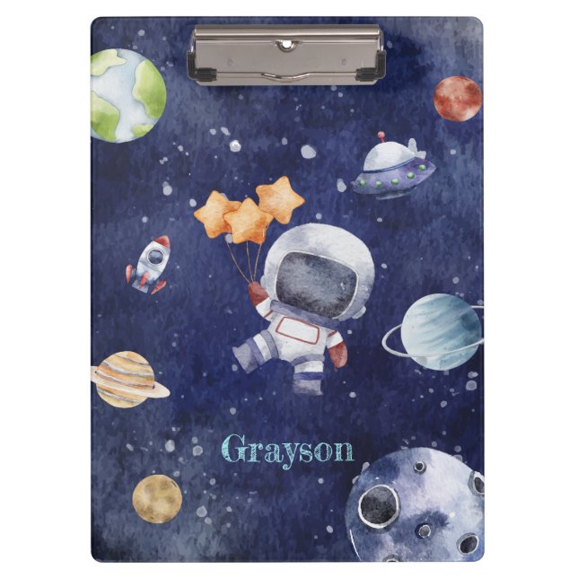Porte-bloc Aquarelle personnalisée Astronaut Galaxy Planet (Devant)