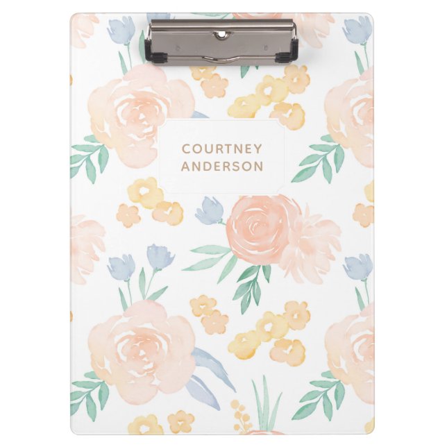 Porte-bloc Aquarelle rose Floral Personnalisé (Devant)