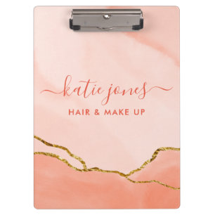 Porte-bloc Aquarelle rose moderne et Faux Gold Business