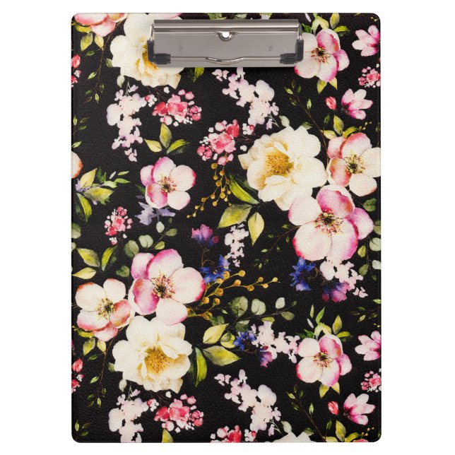 Porte-bloc Aquarelle rose Roses Jaunes Arrière - plan noir (Devant)