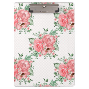 Porte-bloc Aquarelle Shabby Chic Roses roses et pois roses