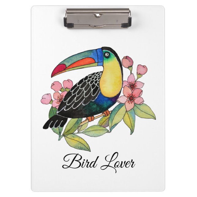 Porte-bloc Aquarelle Toucan Bird Avec Fleurs (Devant)