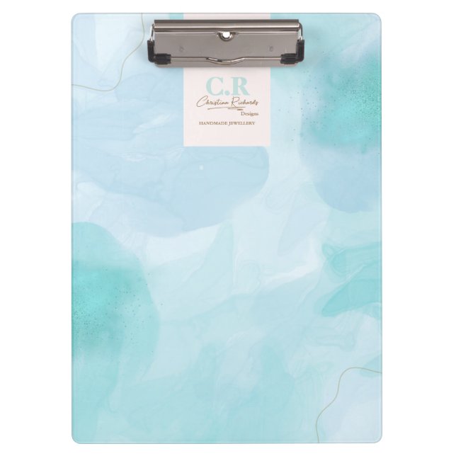 Porte-bloc Aquarelle Turquoise bleu moderne (Devant)