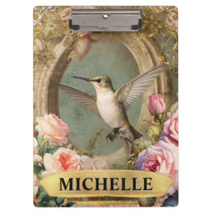 Porte-bloc Aquarelle Vintage Colibri Blanc & Roses Roses