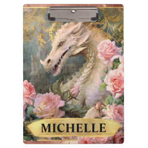 Porte-bloc Aquarelle Vintage Dragon Blanc et Roses Roses