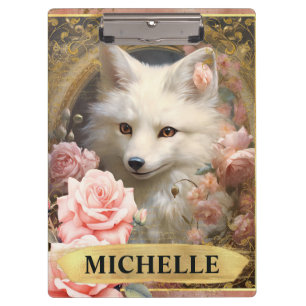 Porte-bloc Aquarelle Vintage Renard Blanc et Roses Roses