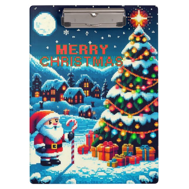 Porte-bloc Arbre de Noël 8 bits & Père Noël (Devant)