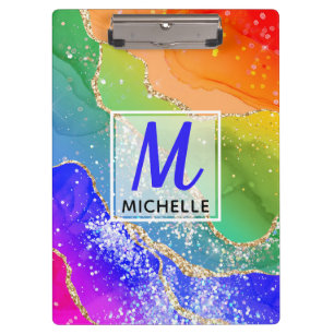 Porte-bloc Arc-en-ciel brillant et monogramme en agate à pail