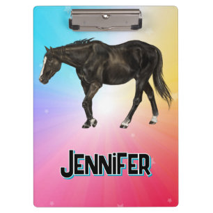 Porte-bloc Arc-en-ciel pastel Cheval noir Equitation fantaisi