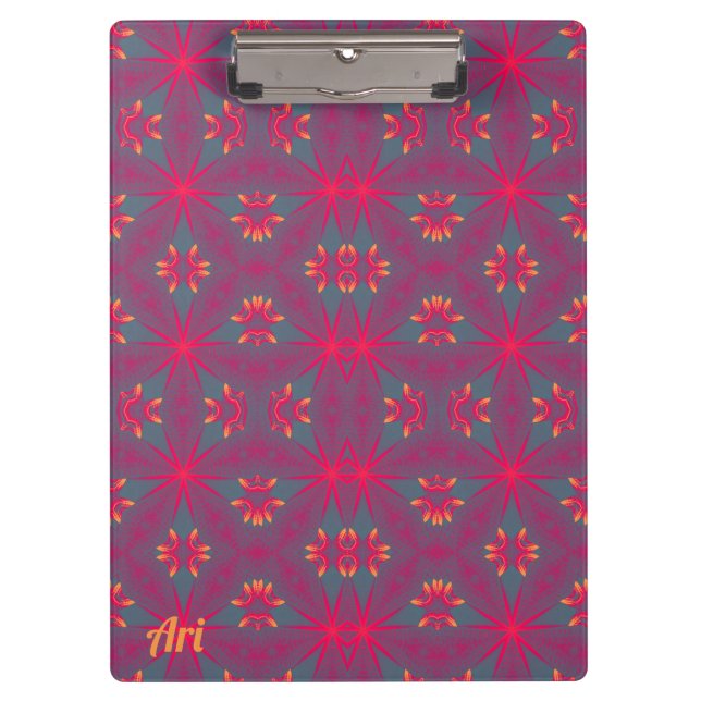 Porte-bloc ARI ~ Design rose, pourpre, jaune et gris (Devant)
