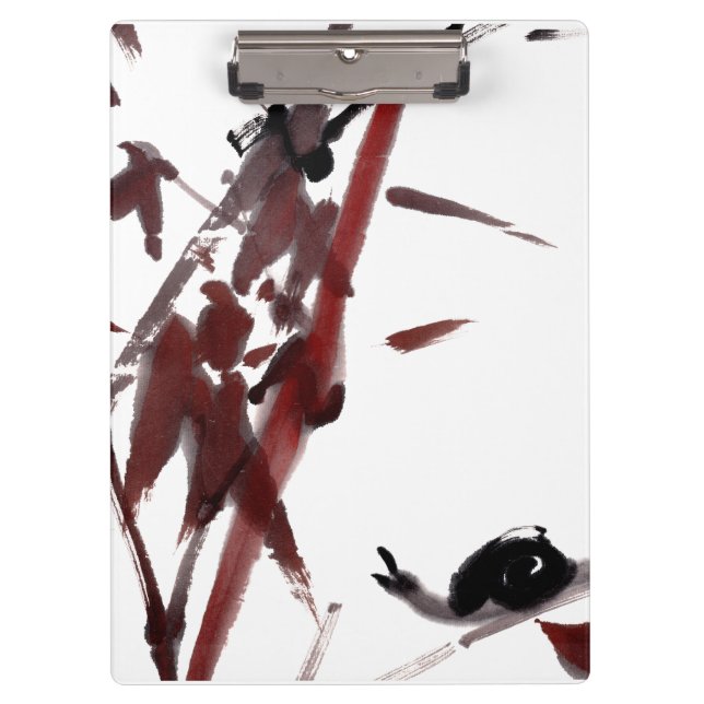 Porte-bloc Art à l'encre avec escargot et bambou rouge (Devant)