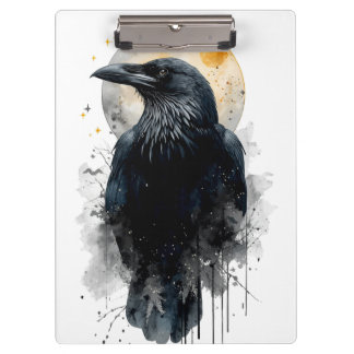 Porte-bloc Art aquarelle du corbeau mystique | Lune gothique