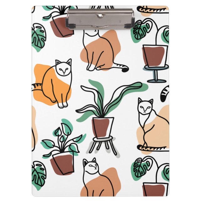 Porte-bloc Art de trait dessin chats et fleurs (Devant)