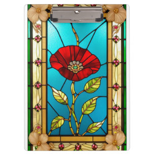 Porte-bloc Art de vitrail fleur rouge vif