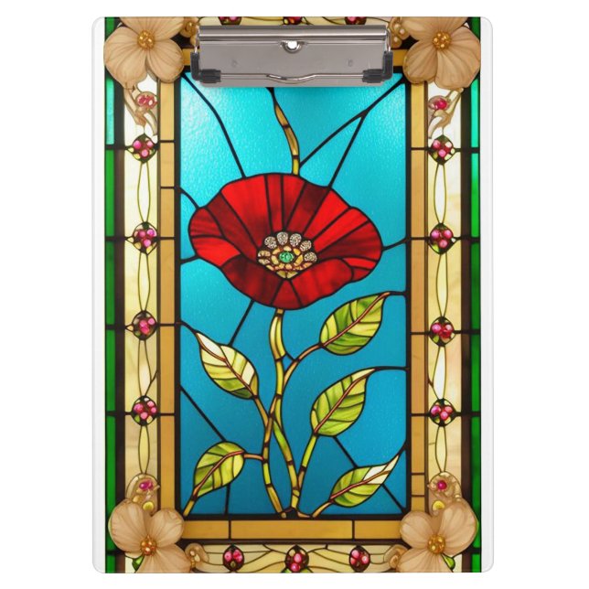 Porte-bloc Art de vitrail fleur rouge vif (Devant)