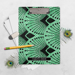 Porte-bloc Art Déco Vert Noir Blanc Vintage Motif Peacock