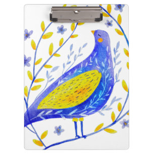 Porte-bloc Art d'oiseau bleu et jaune à l'aquarelle moderne