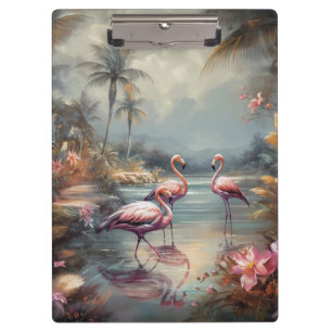 Porte-bloc Art flamant rose lagon tropical Floride vintage