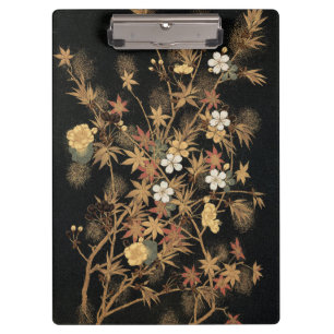 Porte-bloc Art floral automnal noir doré vintage japonais