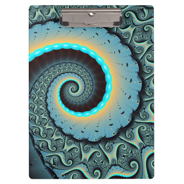 Porte-bloc Art fractal spirale abstrait bleu turquoise orange (Devant)