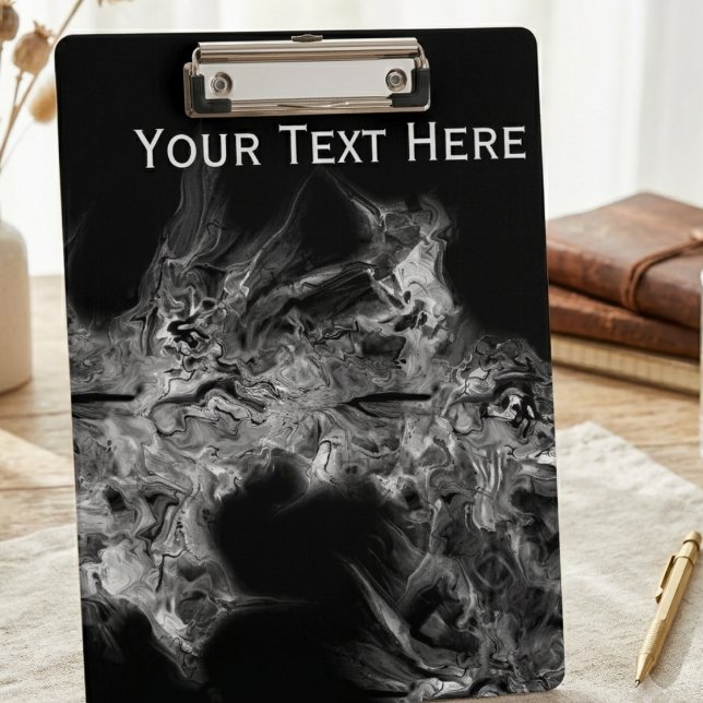 Porte-bloc Art Moderne Abstrait Fumée Monochrome (Sophisticated monochrome smoke design clipboard, ideal for a sleek and modern professional workspace)