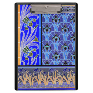 Porte-bloc Art nouveau iris élégant floral bleu noir verneui