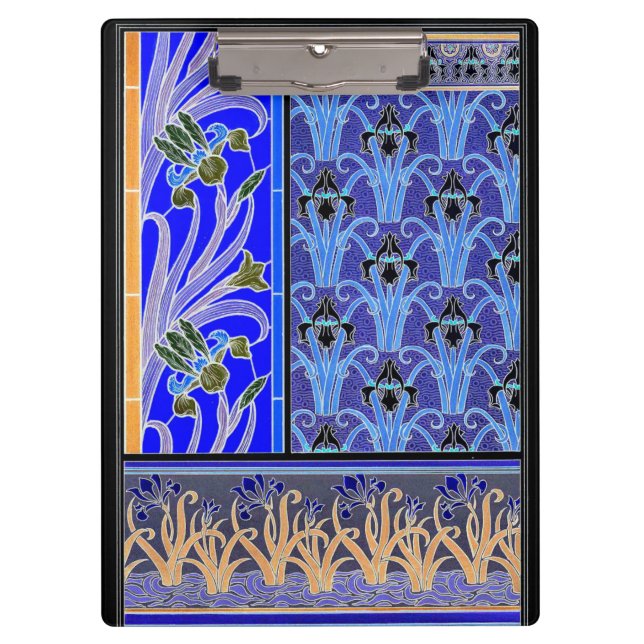 Porte-bloc Art nouveau iris élégant floral bleu verneui noir (Devant)