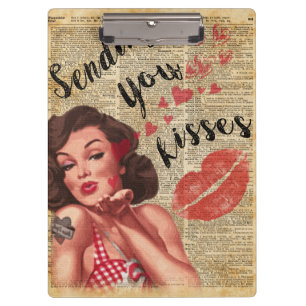 Porte-bloc Art vintage de la fille Pin- envoyant des baisers