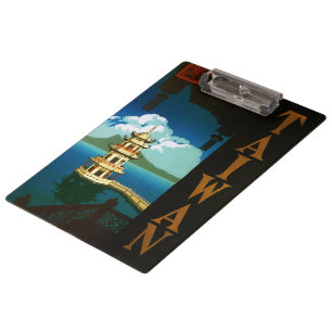 Porte-bloc Asie Vintage voyage, Taïwan Pagoda Tour Tirée