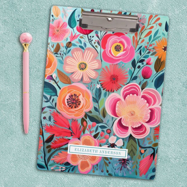 Porte-bloc Assez Élégant Botanique Élégant Floral (A pretty, stylish and colorful floral clipboard. Personalize it with your name.)