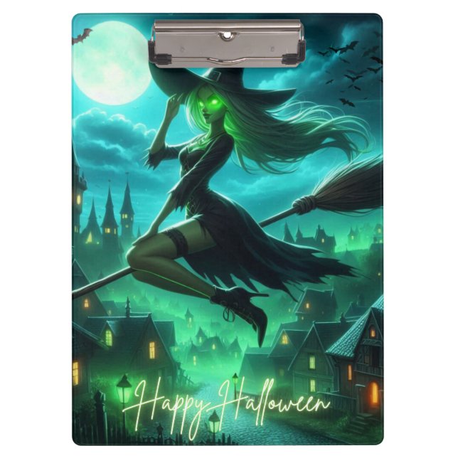 Porte-bloc Aura verte effrayante sorcière d'Halloween (Devant)