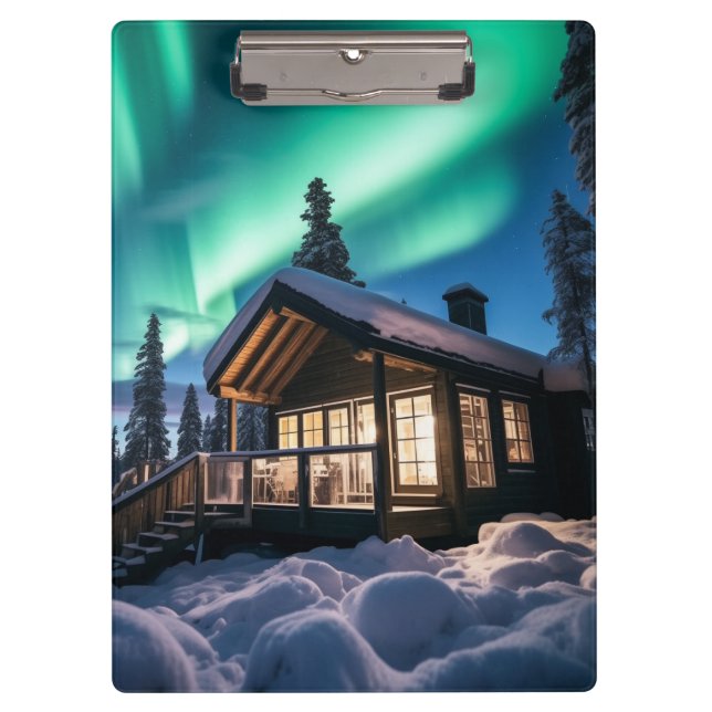 Porte-bloc Aurora borealis au-dessus du cabine d'hiver (Devant)