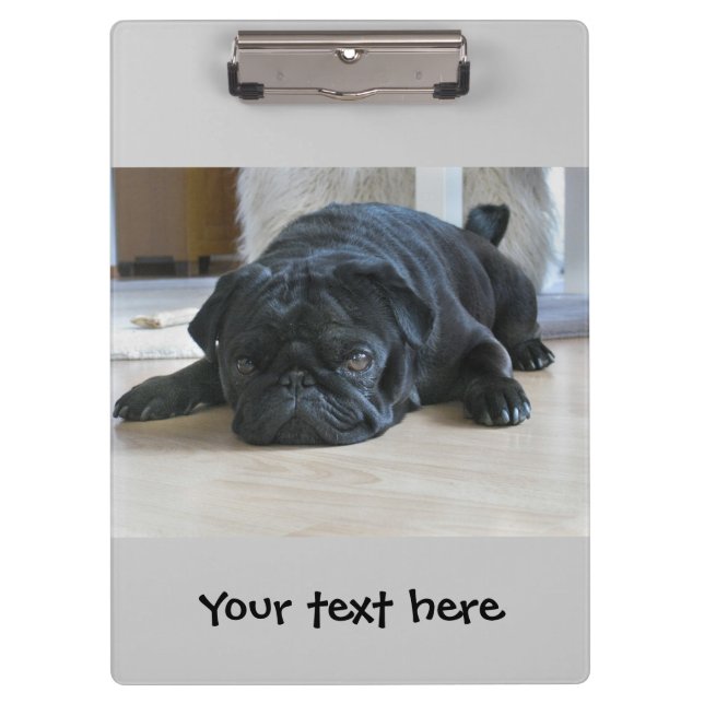 Porte-bloc avec chiot Carlin noir mignon (Devant)