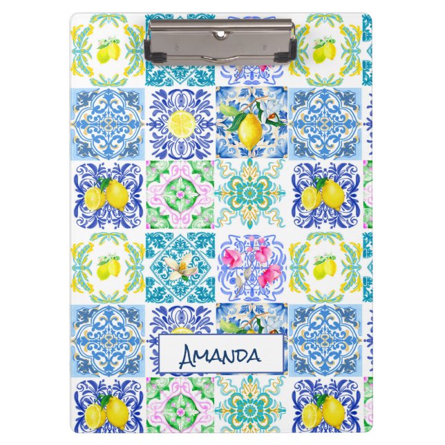 Porte-bloc azulejo chic sicilien Amalfi Carreaux méditerranée (Devant)