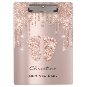 Porte-bloc Baby shower Feet Boy Nom de la fille Merci Rose Go