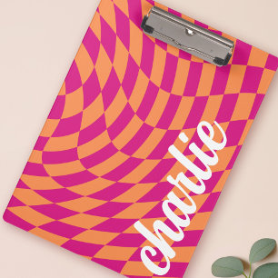 Porte-bloc Balayage de damier rétro vague chaude rose orange