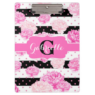 Porte-bloc Bandes horizontales noires et blanches Monogramme 