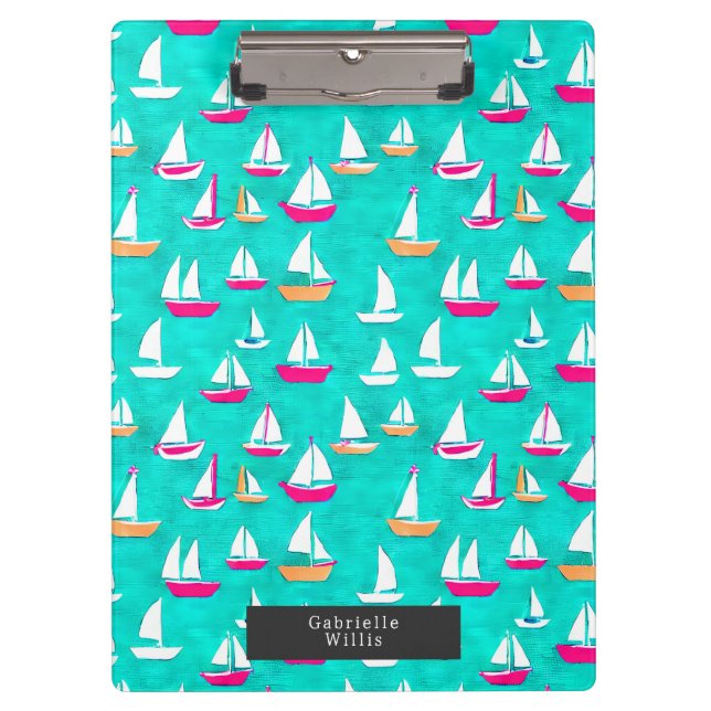 Porte-bloc Bateaux à voile Pink & Aqua Motif (Devant)